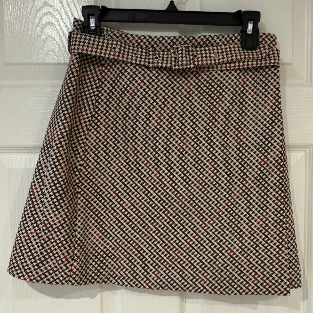 Houndstooth Preppy Dark Academia Belted Skirt H&M Size 6
